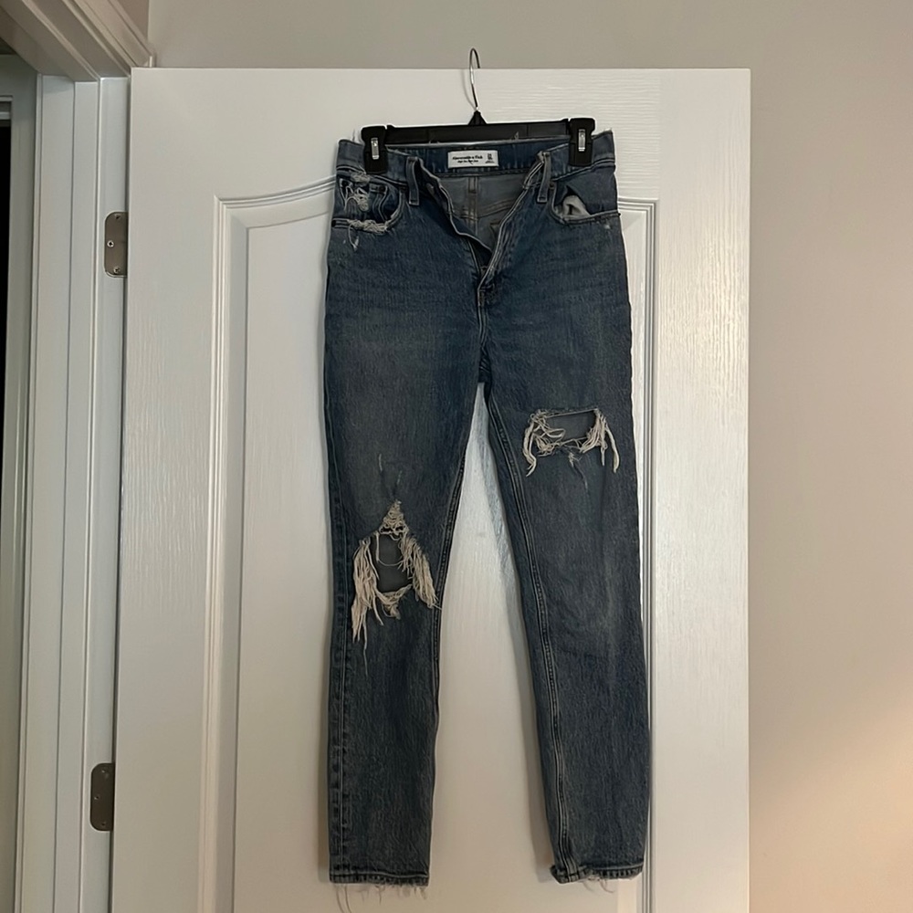 High rise distressed mom jeans